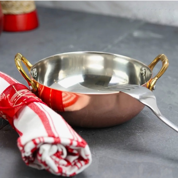 Copper Plated Stainless Steel Mini Serving Bowl Brass Handles Gibson Rembrandt - Picture 2 of 14